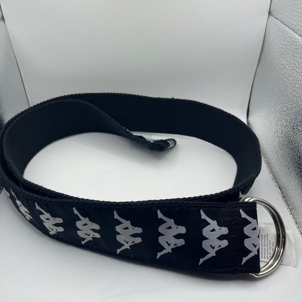 Kappa Belt‎ Black White Logo D Ring Web Casual Sportswear Unisex Belt